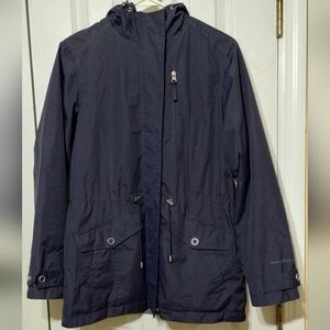 Free Country Size Small Navy Hooded Rain Jacket With Dark Gray Faux Fur Lining